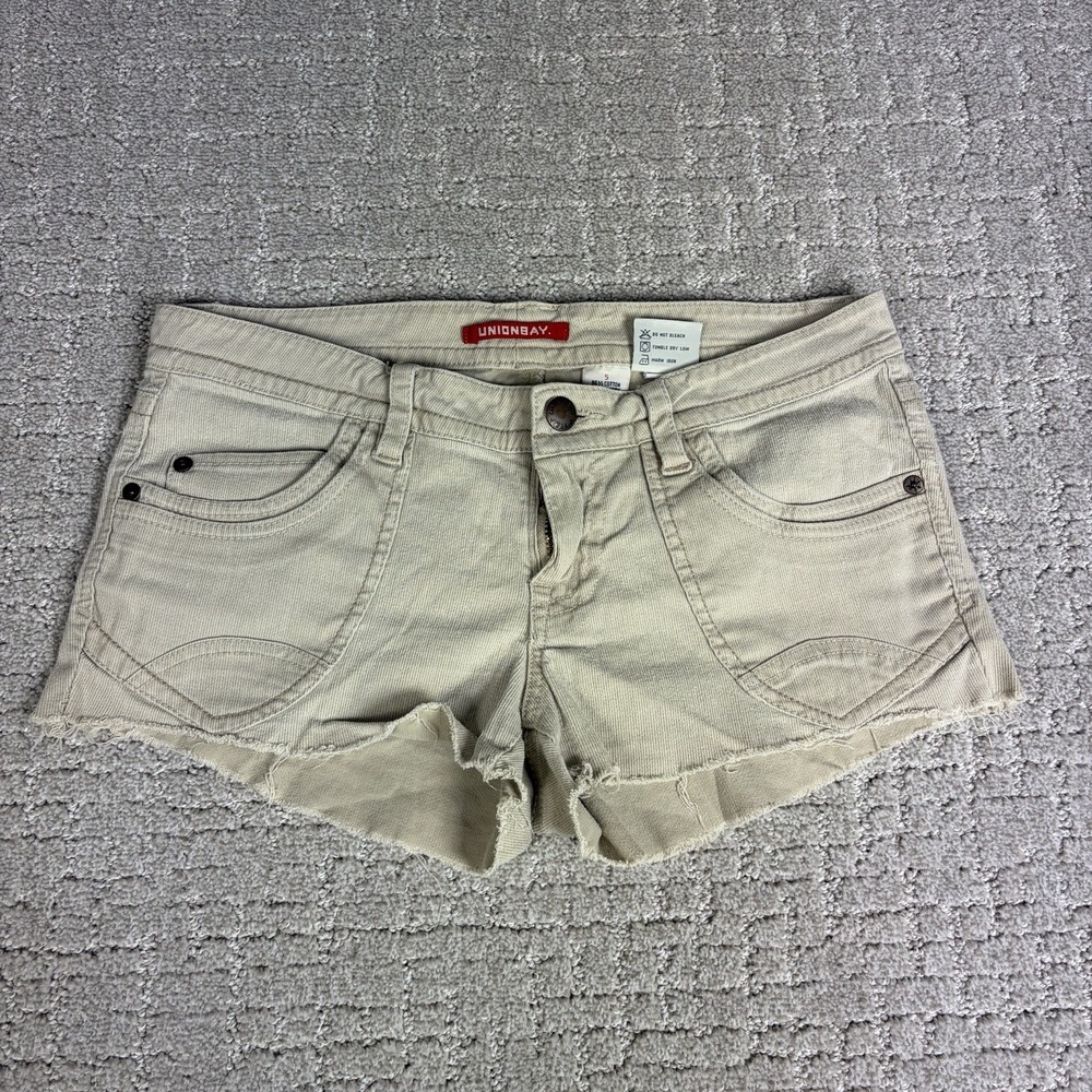 Vintage Unionbay Y2K Corduroy Micro Shorts Size 5 Low Rise Distressed Tan Khaki